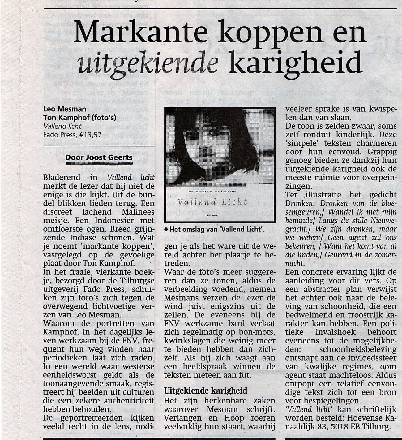 Recensie Vallend Licht Brabants Dagblad 17 januari 2002